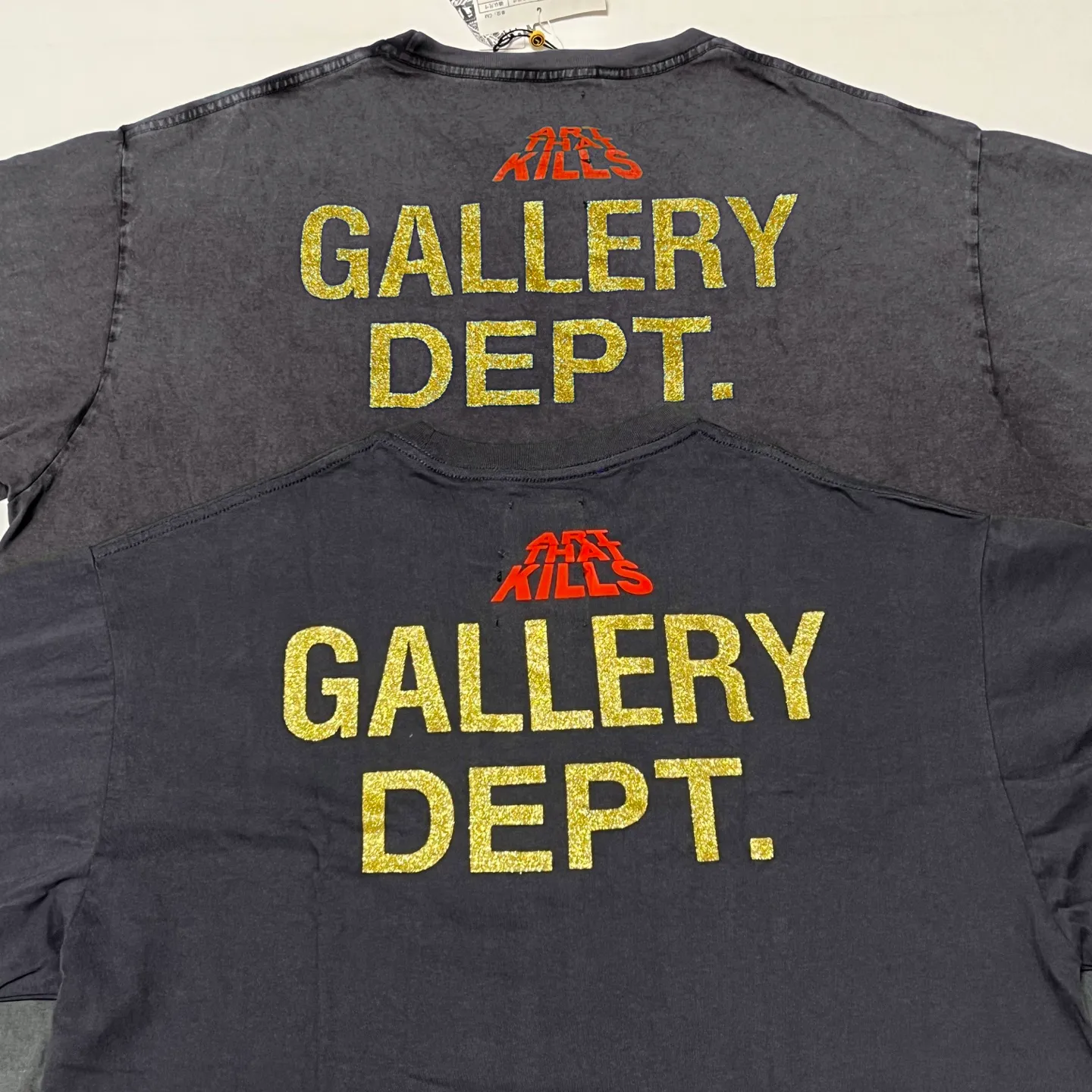Authentic proofing GALLERY DEPT. ATK NIGHT TEE/WALK ATK series latest model Bat skull glitter LOGO distressed TEE Washed black S-XL Garment dyeing Rewashed distressed Original consistent main mark ➕ATK series main mark Correct version Top printing technology Divine restoration